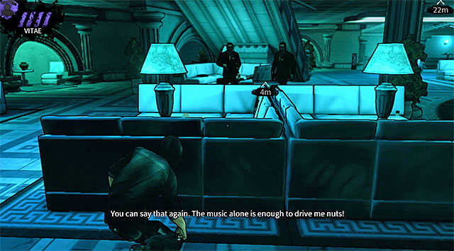 Once you have the collectible with you approach the two guards seen on the screen above - Atlantis - main area (before releasing the gas) - Chapter 3 - DARK - Game Guide and Walkthrough