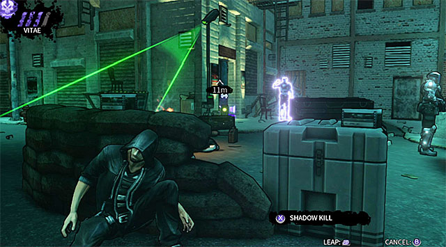 If you dont want to kill anyone in this location then you may perform an extremely risky attempt of using teleportation (Shadow Leap ability) to transport Eric directly to the inside of the old cinema (screen above) - The Hole - second backyard - Chapter 4 - DARK - Game Guide and Walkthrough