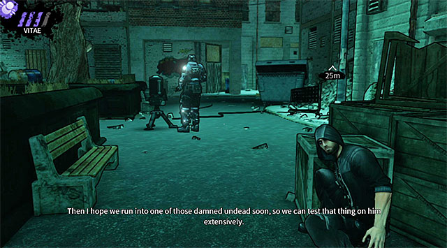 Turn left and take cover behind small crates shown on the screen above - The Hole - first courtyard - Chapter 4 - DARK - Game Guide and Walkthrough