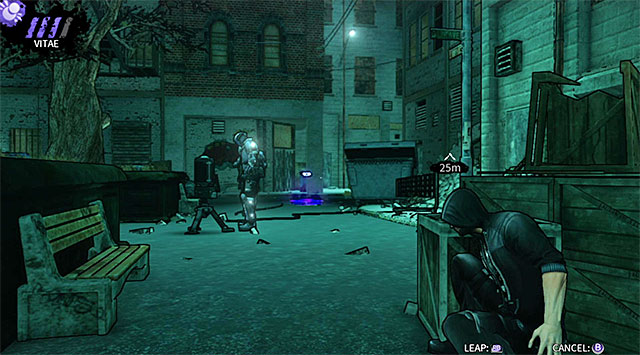 Enter aiming mode again and set your destination close to the exit from the first courtyard (screen above) - The Hole - first courtyard - Chapter 4 - DARK - Game Guide and Walkthrough