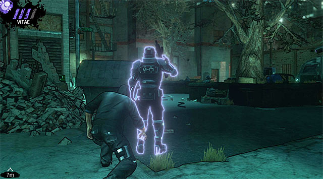 An armored guard after hes stopped close to the exit from the courtyard - The Hole - first courtyard - Chapter 4 - DARK - Game Guide and Walkthrough