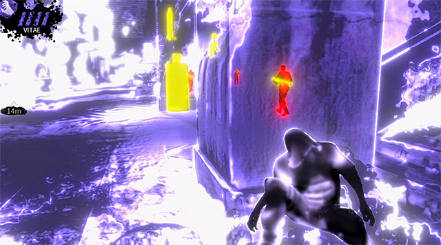 Return to the stairs where the last guard was stopping from time to time and use Vampire Vision to find out more about the current situation and if its safe to go down - Cryogenic - lobby (after hunters arrival) - Chapter 5 - DARK - Game Guide and Walkthrough