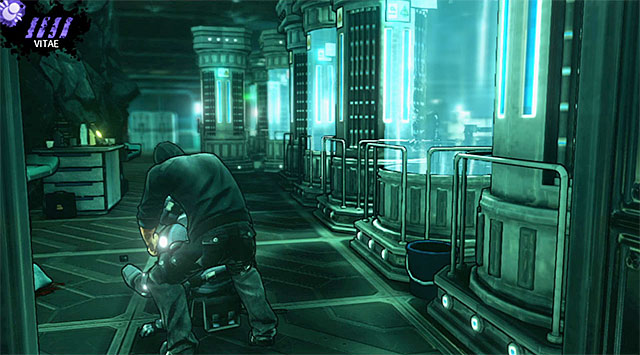 An armored opponent moving between the staircases - M17 Base - headquarters - Chapter 6 - DARK - Game Guide and Walkthrough