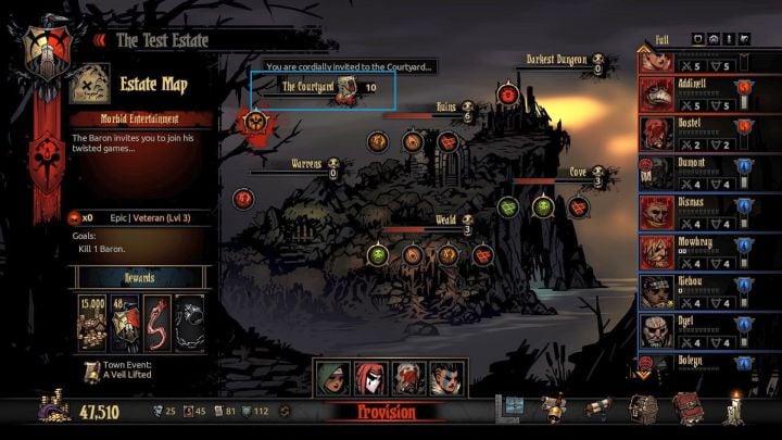 You can check the amount of invitations you have from the embark screen. - Darkest Dungeon The Crimson Court: How to acces The Courtyard Area? - Darkest Dungeon: The Courtyard Area - Darkest Dungeon Game Guide & Walkthrough