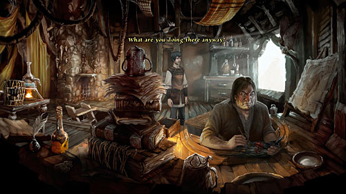 Beaten Geron returns to the lab of his teacher and mentor named Gwinnling - Crows! - The Dark Eye - Chains of Satinav - Game Guide and Walkthrough