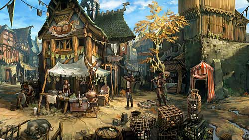 There are some clothes on the clothesline between booths - Crows! - The Dark Eye - Chains of Satinav - Game Guide and Walkthrough