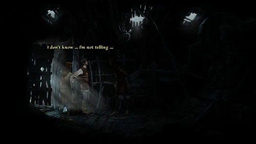 Enter the mill, which is not the best idea, because Geron will end up in complete darkness, tied up to the pillar - New Prospects, New Old Enemies - The Dark Eye - Chains of Satinav - Game Guide and Walkthrough