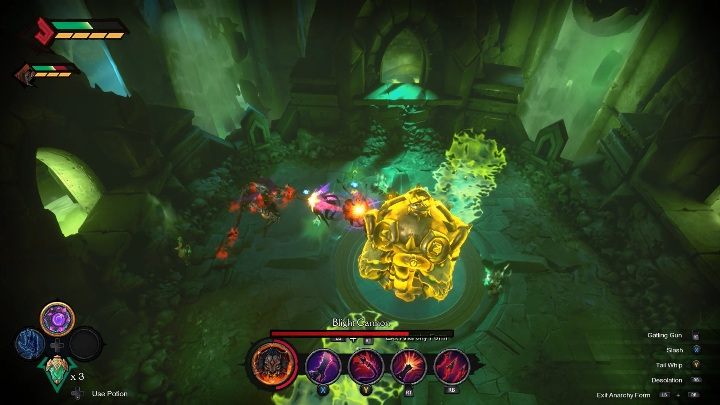 During the battle, the boss summons numerous enemies who will try to push you into the toxic substance - Blight Cannon - chapter 8 | Boss in Darksiders Genesis - Bosses and mini-bosses - Darksiders Genesis Guide