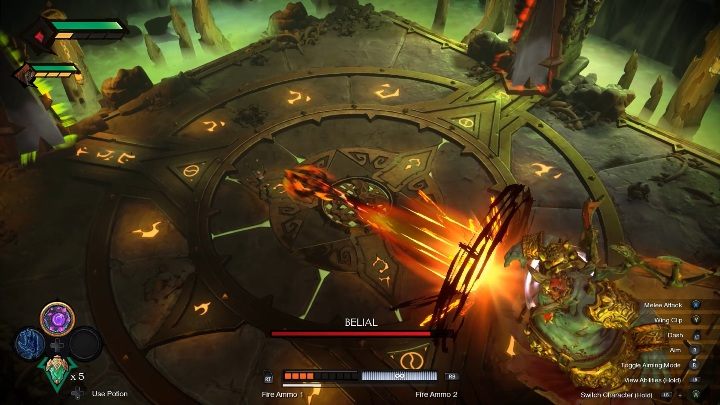 One of Belials main attacks is a strong burning punch that can kill you immediately - Belial - chapter 9 | Boss in Darksiders Genesis - Bosses and mini-bosses - Darksiders Genesis Guide