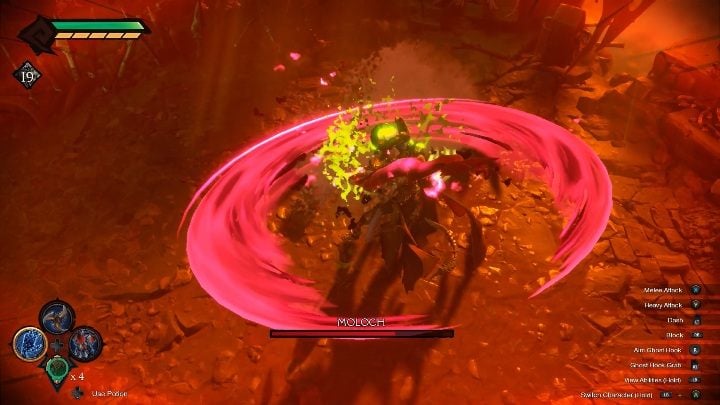 In the second phase, Moloch will begin to use territorial attacks - Moloch - chapter 16 | Boss in Darksiders Genesis - Bosses and mini-bosses - Darksiders Genesis Guide