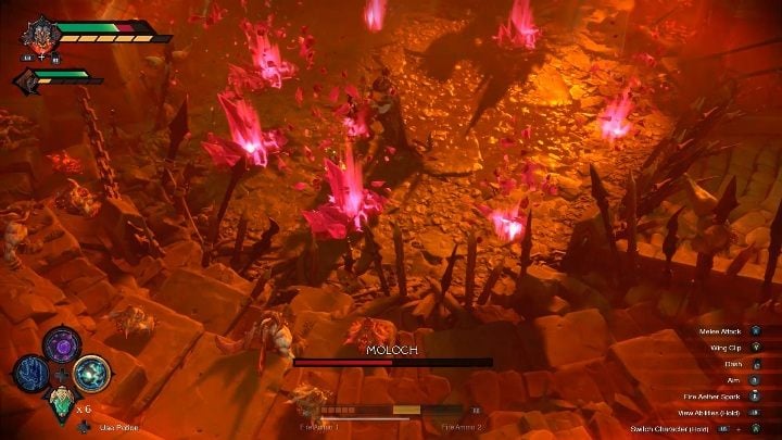 Hitting a rock deals you damage and makes an easy target for the boss - Moloch - chapter 16 | Boss in Darksiders Genesis - Bosses and mini-bosses - Darksiders Genesis Guide