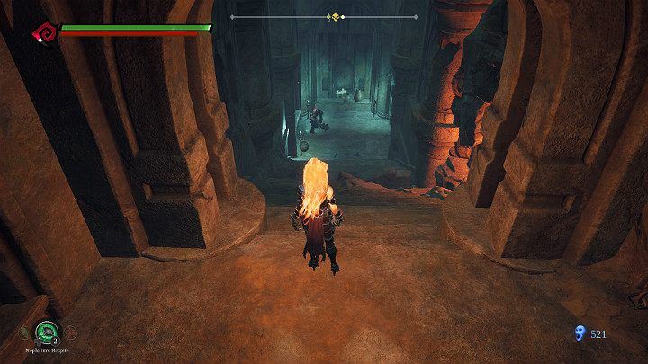 A skeleton with a mace awaits you at the bottom - Hollows - Catacombs | Darksiders 3 Walkthrough - Walkthrough - Darksiders 3 Guide