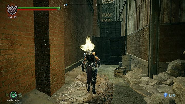 Go outside for a moment, to the beetle location and jump onto the containers - Festering pool | Darksiders 3 Walkthrough - Walkthrough - Darksiders 3 Guide