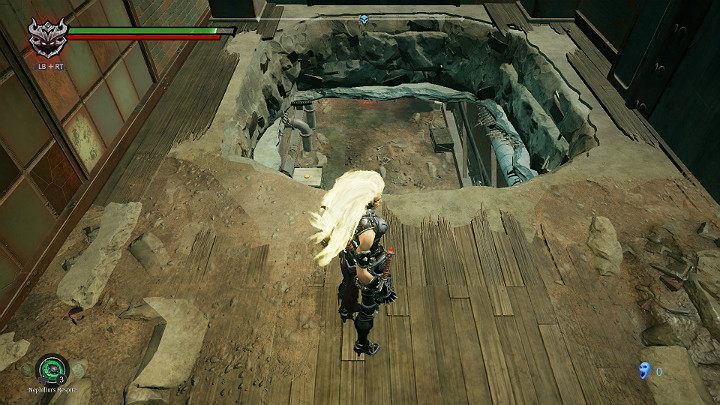 Jump down to the lower level through the hole in the floor - Mangled freeway | Darksiders 3 Walkthrough - Walkthrough - Darksiders 3 Guide