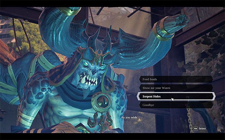 After the window appears, choose the third option - Serpent Holes - How to use fast travel in Darksiders 3? - FAQ - Darksiders 3 Guide