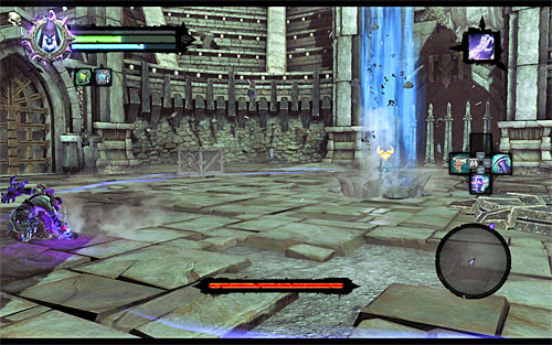 The second of his favorite attacks involves sending out a shockwave, which is caused after he jumps into the air and crashes down with mighty force - Defeat the Soul Arbiter - The Chancellor's Quarry - Darksiders II - Game Guide and Walkthrough