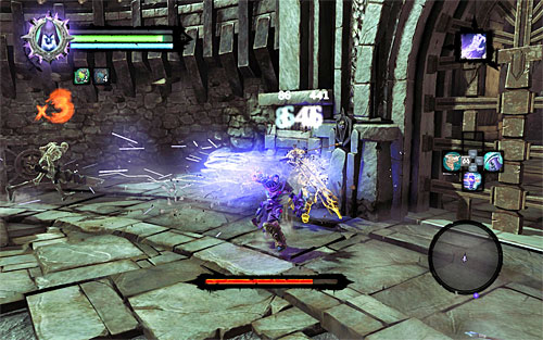 When the Soul Arbiter looses around 1/5 of his health, he will surround himself with a protective barrier and summon Skeletal Archers for aid - Defeat the Soul Arbiter - The Chancellor's Quarry - Darksiders II - Game Guide and Walkthrough