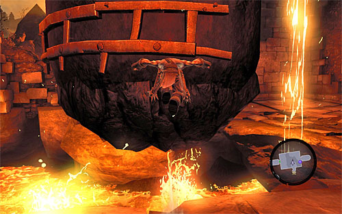 Get to the cauldron and jump onto the first interactive edge - Restore the Fire of the Mountain (2) - The Fire of the Mountain - Darksiders II - Game Guide and Walkthrough