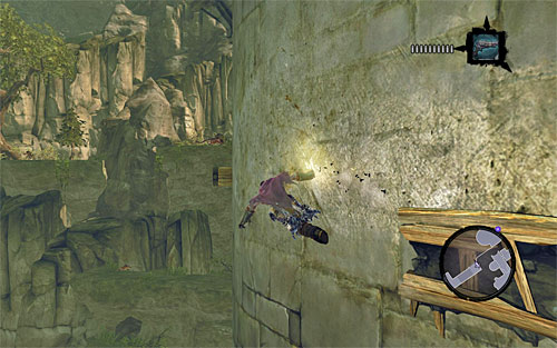 Jump from one pole to another, and land on a small rock ledge - Wake the Construct (2) - To Move a Mountain - Darksiders II - Game Guide and Walkthrough