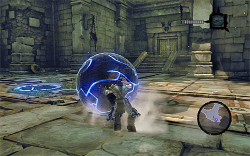 Go back down (go ahead and jump) and roll the freed ball into the hole in the ground - Wake the Construct (2) - To Move a Mountain - Darksiders II - Game Guide and Walkthrough