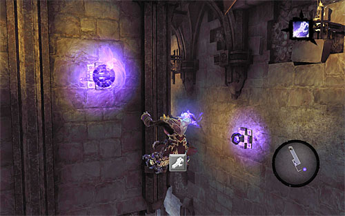 Remain under creepers, lean back and jump catching on the way another interactive catch shown in the screenshot above (once again you need to use death grip) - Find the Eternal Throne (1) - The Lord of Bones - Darksiders II - Game Guide and Walkthrough