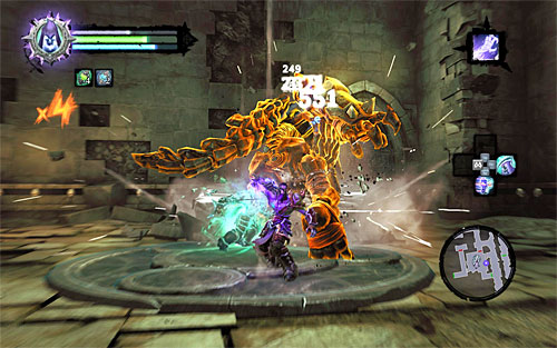 The second battle is with a Bone Giant, the same monster you've fought as a boss in the previous mission - Survive the Psychameron (2) - Basileus - Darksiders II - Game Guide and Walkthrough