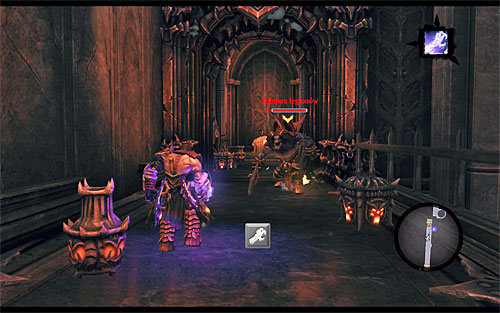 After grabbing onto the first edge, move left and start lowering yourself down so as to land in the bottom corridor - Find Samael - eastern part of the Black Stone - The Lord of the Black Stone - Darksiders II - Game Guide and Walkthrough