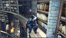 The exit door is closed (a key is located at the very bottom), but from this place you can go to wooden walkway and jump down to a lower platform - The Dukes Archives - Prison | Walkthrough - Walkthrough - Dark Souls Game Guide & Walkthrough