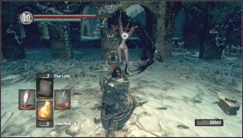 Once you clear the area, pick up the item - Dark Ember - hold by stone figure - Bonus - Painted World of Ariamis - p. 3 | Walkthrough - Walkthrough - Dark Souls Game Guide & Walkthrough