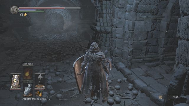Wait for the ball to fall below and turn left, to the bonfire. - Catacombs of Carthus - Walkthrough - Dark Souls III Game Guide & Walkthrough