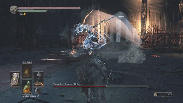 Sequence of attacks in the second phase of the battle is impossible to fully block or dodge it - you must run away and hide behind columns. - Dancer of the Boreal Valley - Bosses - Dark Souls III Game Guide & Walkthrough