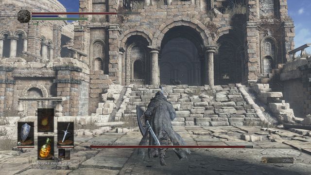 First, run into the building to the left of the spot where the boss landed. - Ancient Wyvern - Bosses - Dark Souls III Game Guide & Walkthrough