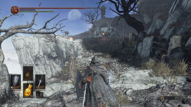 Watch out for projectiles and two enemies on the sides. - Archdragon Peak - Walkthrough - Dark Souls III Game Guide & Walkthrough