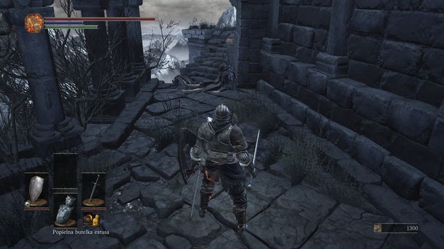 The path along the wall. If you turn left, you will end up near the entrance to the shrine. If you go straight, you will meet a demanding enemy. - Firelink Shrine - Walkthrough - Dark Souls III Game Guide & Walkthrough