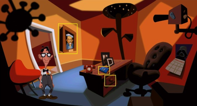 Take the Swiss bankbook and open the drawer in the desk to take Booboo-B-Gone - Find Doctor Freds Laboratory - Walkthrough - Day of the Tentacle: Remastered - Game Guide and Walkthrough