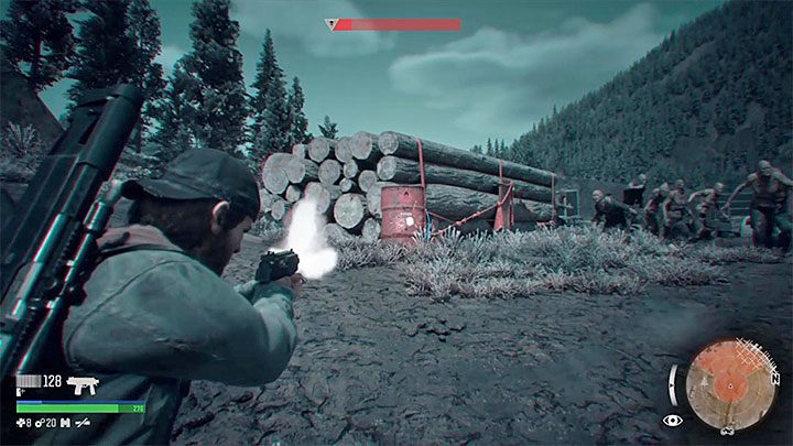 In addition to blowing up trucks you can also, of course, stop at the small explosive barrels or canisters, as well as drop wood beads that can crush running Freakers - Days Gone: How to beat Horde at the Iron Butte? - Combat - Days Gone Guide
