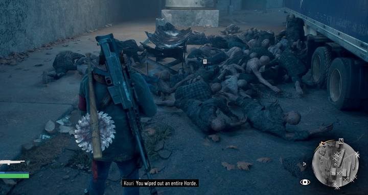 In the corner of the station you will find a large white fuel tank, which can also be blown up - throw bait there before detonating - Days Gone: Im Never Giving Up - walkthrough - Main storyline - Days Gone Guide