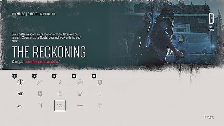 The Reckoning - This skill gives you the chance to perform a critical takedown on humans, Swarmers, and Newts while using melee weapons - Days Gone: Best starting skills - Character progression - Days Gone Guide