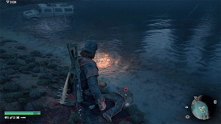 Only after both requirements have been completed you can search the corpse washed up on the shore - press and hold the interaction button - Days Gone: How to finish Drugged Outta His Mind mission? - Campaign - Days Gone Guide