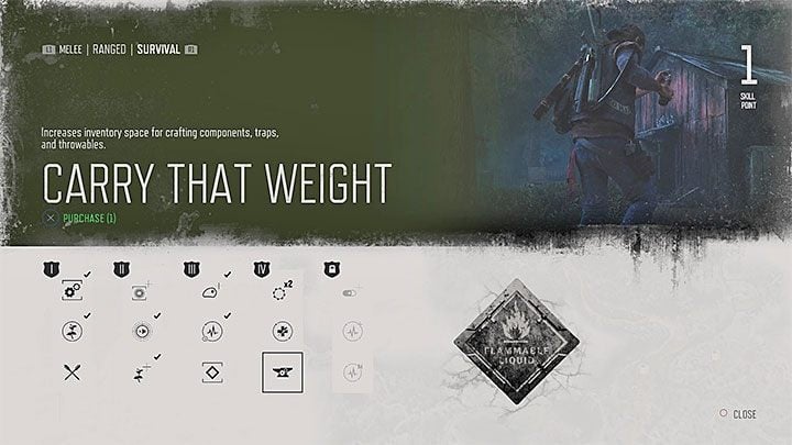 The amount of space in your inventory you can increased by acquiring useful skills - Carry That Weight - Days Gone: How to increase inventory capacity? - Character and inventory - Days Gone Guide