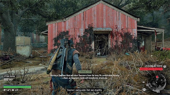 The second nest is inside the red building located in the eastern part of the red area - Days Gone: Where to find Pioneer Cemetery Infestation nests? - Exploration - Days Gone Guide
