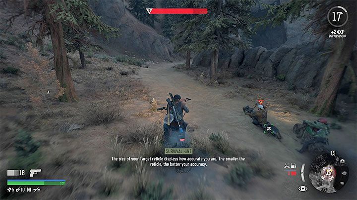 When you approach the target, press L1 to lock the sight at the enemy - Days Gone: How to fight while riding a motorcycle? - Motorcycle - Days Gone Guide
