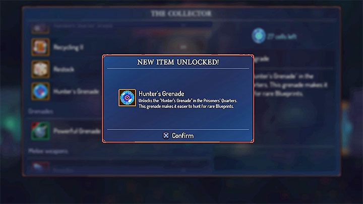 Hunters Grenade is visible on the list of General Upgrades from the start of the game, however, it is initially locked - Acquiring rare blueprints - how to use Hunters Grenade in Dead Cells? - FAQ - Dead Cells Game Guide