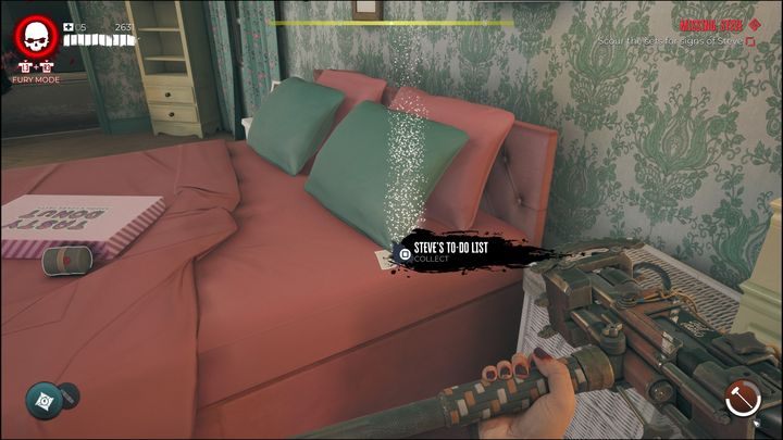 You'll find a bed and on it a note - Steve's To-Do List - Dead Island 2: Missing Steve - Lost and found - Dead Island 2 Guide