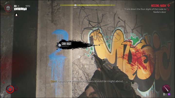 Another is drawn on the wall not far from the area with leaking pipes - Dead Island 2: Missing Nadia - Lost and found - Dead Island 2 Guide