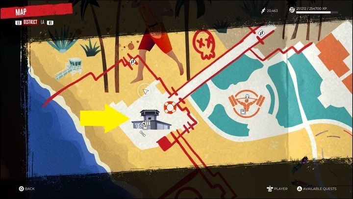 To get to the place where you can unlock the weapon and complete the quest, go to the place marked with a yellow arrow in the picture - Dead Island 2: Redacted - Lost and found - Dead Island 2 Guide