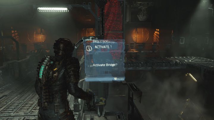 You have to raise bridges in order for the Marker to be transported safely and there are terminals in the center of the hall that are used for that - Dead Space Remake: Alternate Solutions - Main missions - Dead Space Remake Guide