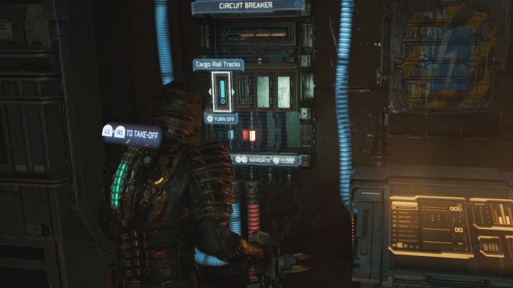 There is a circuit breaker in the southern part of the hangar and the fuse for the Cargo Rail Tracks has to be turned on in order for the Marker to be transported further - Dead Space Remake: Alternate Solutions - Main missions - Dead Space Remake Guide