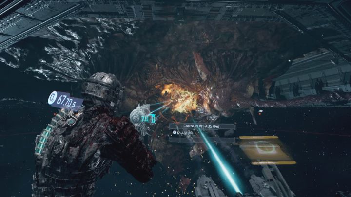 aim at the orange parts of the boss - you must first destroy the outer shell, then you will be able to hit the part of the Leviathan' - Dead Space Remake: How to defeat Leviathan Remnant? - Bosses - Dead Space Remake Guide