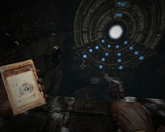 And another puzzle, light up 1 crystal at the bottom and one before the last at the top (dont get confused by the notebook on this screenshot) - Mayan Tombs | Walkthrough - Walkthrough - Deadfall Adventures Game Guide & Walkthrough